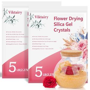 10 LBS Silica Gel Flower Drying (2 Pack 5LBS), Reusable Color Indicating Flower Drying Silica with Brush and User Manual, DIY Wedding Bouquet Flower Preservation Kit, Fine Bead Size<1mm