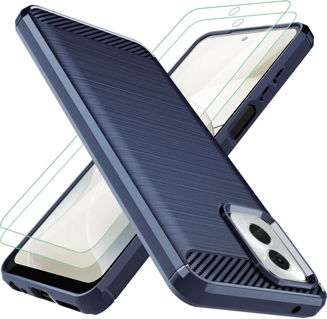 for Moto G Power 5G 2024 Case: with 2pcs Screen Protector Shock-Absorption Flexible TPU Rubber Protective Cover for Motorola Moto G Power 5G 2024(Navy Blue)