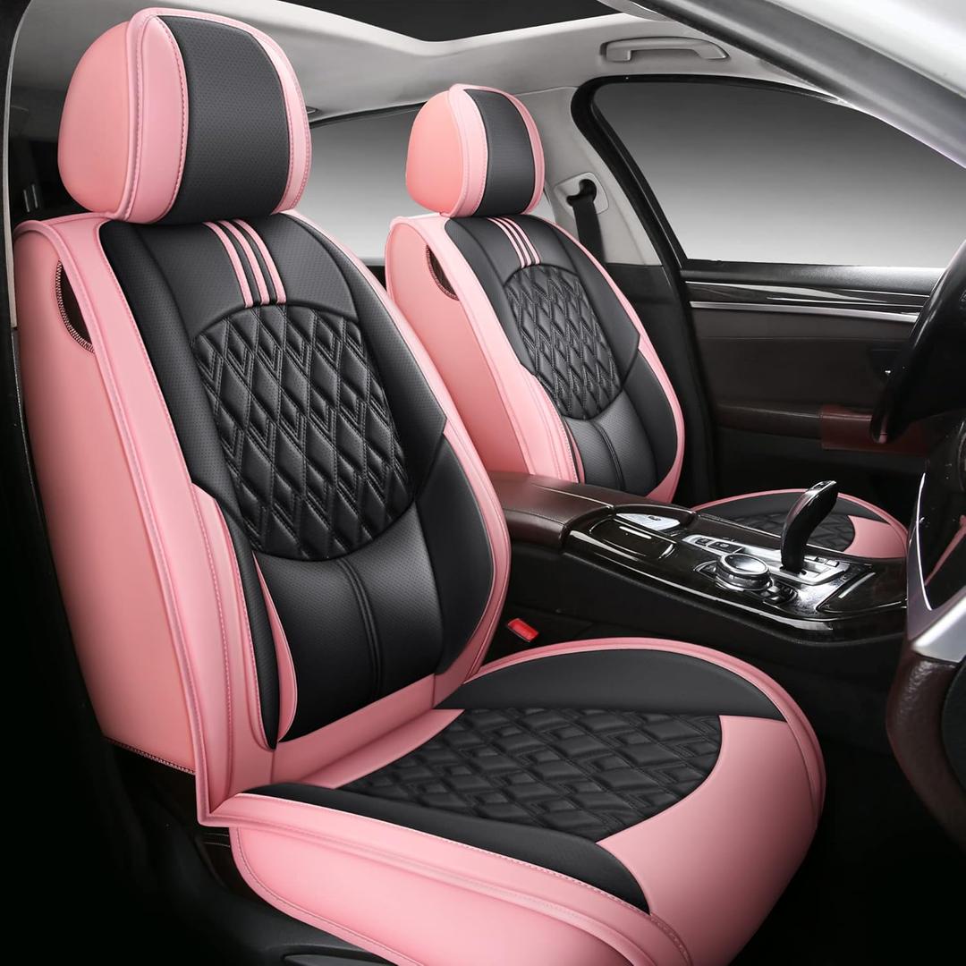 Zvaluqy03 Seat Cover 5-Seater Full Set Universal Type Suitable for Most Cars SUV Trucks Pickup Ttrucks Airbags Compatible with Synthetic Leather Car Seat Cushion Protectors(Black-Pink)
