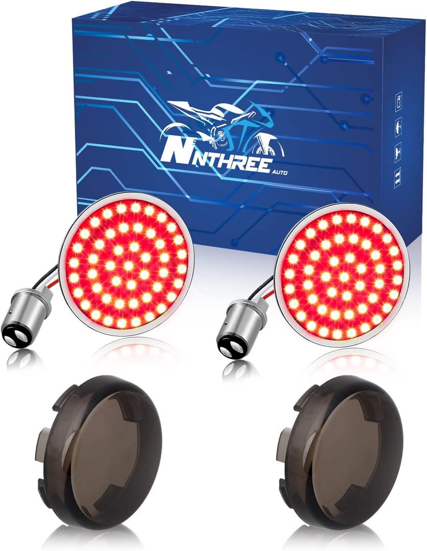 NTHREEAUTO 1157 Turn Signals with Smoked Lens Cover, Full LED Light Up 2 Inch Bullet Rear Brake Running Light Compatible with Harley Softail Dyna Sportster Fatboy Street Glide Road King