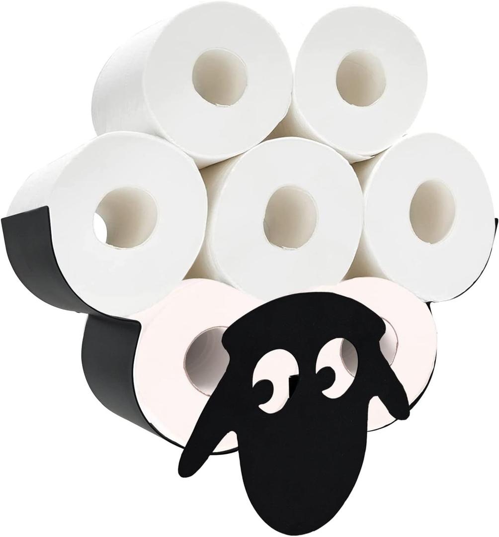 CUKE2BEET Sheep Toilet Paper Storage Hold, Wall Mounted Floating Shelf Toilet Paper Roll Holder with Storage, Funny Animal Bathroom Tissue Organizer