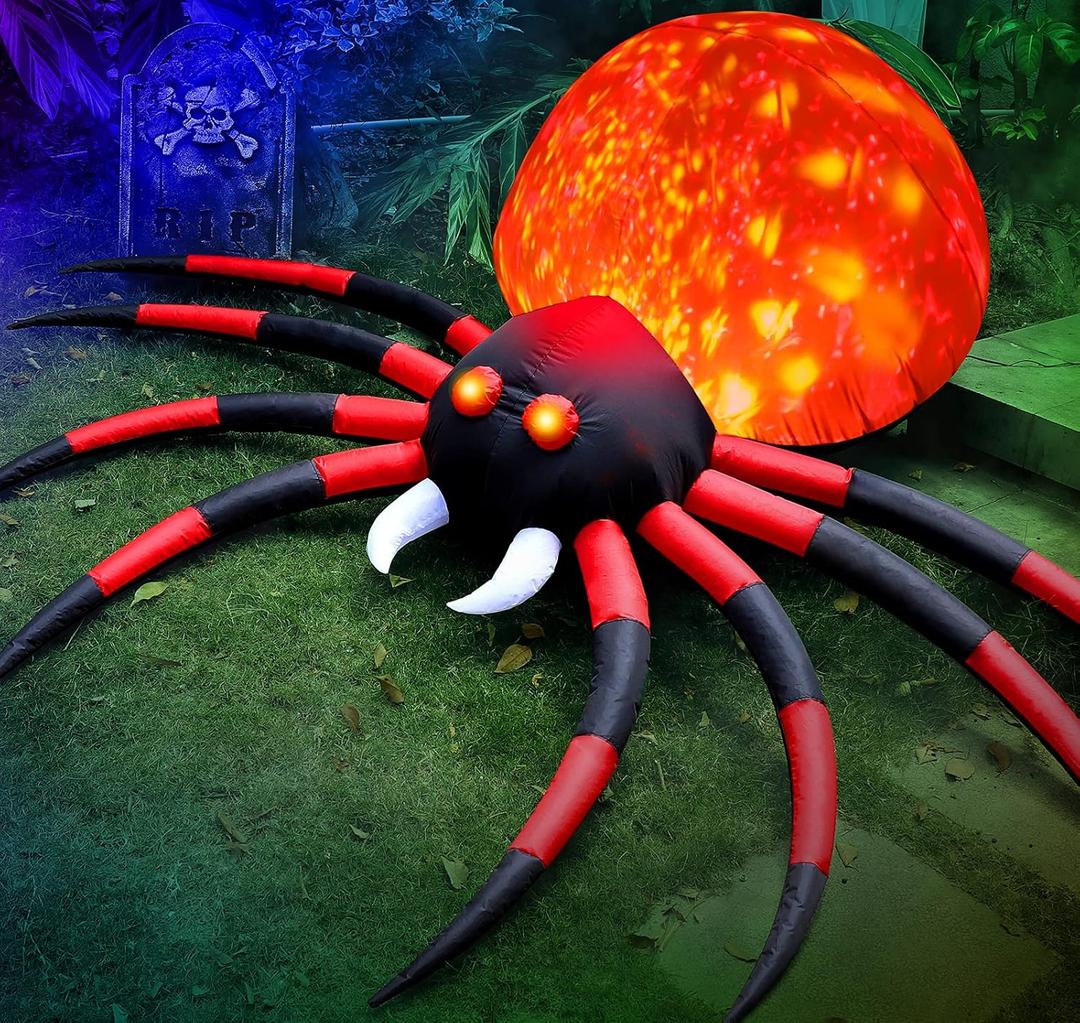 8 FT Halloween Inflatable Spider Outdoor Decorations for Yard, Giant Crawling Spider with LED Rotating Flame, Large Creepy Spider Props for Halloween Party Garden Lawn Patio Outside House Window Decor
