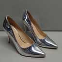 Elisabet Tang Women's High Heels Pumps Closed Pointed Toe Stiletto 4inch Heels Classic Office Special Dressy Wedding Pump Shoes Silver 8