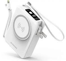 10000mAh Portable Charger Power Bank for magsafe, 22.5W Fast Charging Wall Plug Power Bank for iPhone Andriod Sumsung 5 in 1 Travel Wireless Charger Built in USB C Lightning Cables-B, White