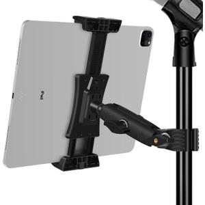 Ipad Holder for Mic Stand, Tablet Phone Holder Micophone Music Stand Mount Adjustable Rotatabe with Super Handle Clamp for iPad Pro 12.9 Air Mini, Android, 4 to 13.5inch iPhones and Tablets