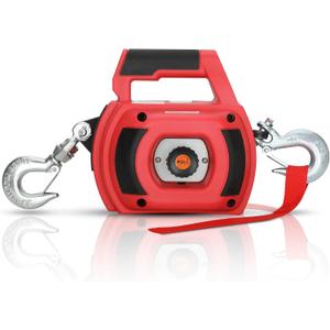 Lonsge Portable Drill Winch of 1500 Lbs, Red Handheld Drill Winch with 40 Foot Synthetic Rope, Rotate The Hook 360 Degrees, for Lifting & Dragging(Red)