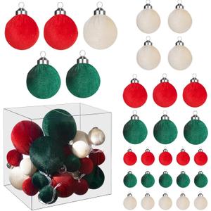 30PCS Velvet Ornaments for Christmas Tree Ornament Set - 3.15/2.36/1.57 Inch Flocked Ornaments - Shatterproof Velvet Christmas Balls for New Year Party (30, Red & Green)