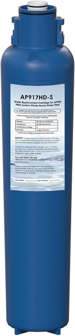 AP917HD-S AP904 Water Filter Replacement, Whole House Sanitary Quick Change Water Filter Cartridge Compatible with 3M Aqua-Pure AP917HD-S and AP904 System, Reduces Sediment, Odor, and Scale 1 Pack