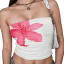 Women's Y2k Cute Tube Tops Floral Non-Slip Strapless Crop Top Summer Boho Stretchy Bandeau（Medium,White (M)