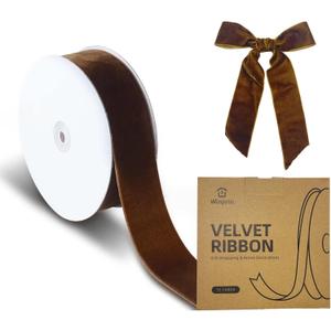 15 Yards Velvet Ribbon 1-1/2 Inch Single Face Brown Velvet Ribbon Spool Prefect for Wedding, Ribbons for Gift Wrapping, Christmas Tree Ornaments Wreath Hair Bows, Ribbons for Crafts