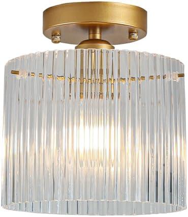 wochos Modern Semi Flush Mount Ceiling Light, Industrial Clear Glass Ceiling Light Fixture, Crystal Ceiling Lamp, Modern Ceiling Lamps, Farmhouse Light for Entryway Hallway Kitchen Dining Room