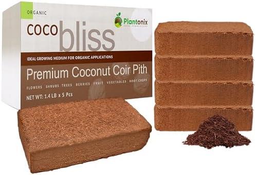 Coco Coir 650gm Bricks (5-Pack) - Organic Coco Coir for Plants & Gardening - OMRI-Listed Cocopeat for Garden Soil, Seed Starter Soil, & Mulch - Organic Coconut Bricks - Coconut Fiber Potting Mix
