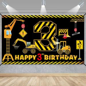 3rd Birthday Decorations for Boys, Excavator Dump Truck Theme Third Birthday Banner Decorations Digger 3 Year Old Bday Banner Backdrop Party Supplies Sign