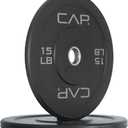 CAP Barbell Rubber Olympic Bumper Plate | Black and White Colors, 15 Lbs., Pair