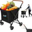 Foldable Shopping Cart 85 Liters Grocery Cart Utility Cart Shoping Trolleys with Larger Capacity Rolling Front Swivel Wheels Height Adjustable Slider for Office Shopping Picnic Groceries Laundry