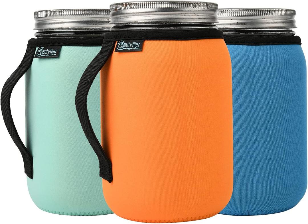Beautyflier 32oz Regular Mouth Mason Jar Neoprene Sleeve, Mason Jar Drinking Glasses Neoprene Cover, 32oz Wide Mouth Insulators Sleeve with Handle, Sleeve Only