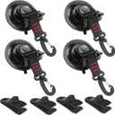 Vashly Heavy Duty Suction Cup Anchor 4pcs Strong Suction Cups with Hooks and 4pcs Tarp Clips Deavy Duty Lock Grip for Tie Down Car Awning Boat Camping Trap