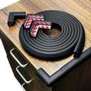 Foam Baby Proof Corners and Edges, Corner Protector Baby(12ft Edge+4corners) Adhesive for Table, Furniture, Cut to Any Size, Easy Install and Remove on Wood Metal Glass (Black)