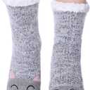 MQELONG Womens Super Soft Cute Cartoon Animal fuzzy Cozy Non-Slip Winter Slipper Socks (Gray Cat)