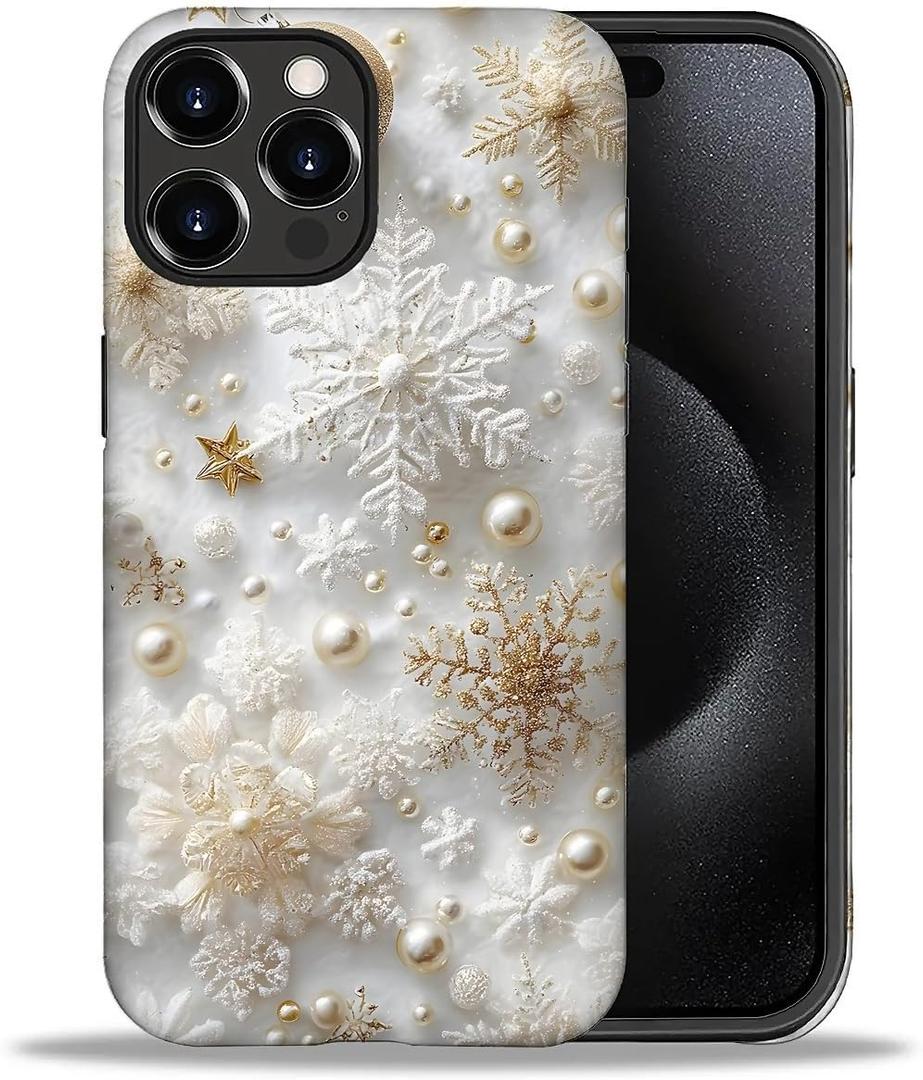 Flivro Case for iPhone 16 Pro Max, PC Hard Shell & Silicone Inner Bumper, Anti-Scratch Full-Body Cover Shockproof Slim Design -Festive Christmas Snowflakes