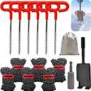 Heavy Duty Ice Anchor Tool Kit, 6 Pcs Stainless Steel Ice Fishing Tent Stakes Nails with Ice Anchor Drill Adapter and 6 Pcs Adjustable Tent Rope for Setting Up Ice Fishing Equipment Shelter Tent