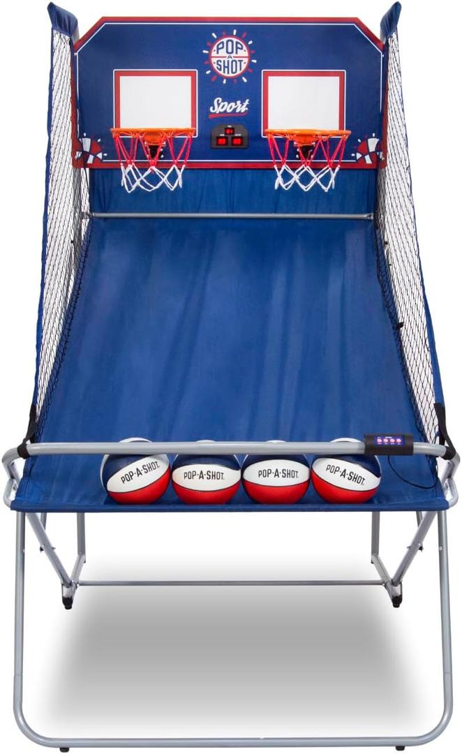 Pop-A-Shot - Dual Shot Sport | Arcade Basketball Game for Home | Paddle Scoring Hoop, 10 Game Modes, 4 Balls | Foldable for Easy Storage | Fun for All Players, Blue