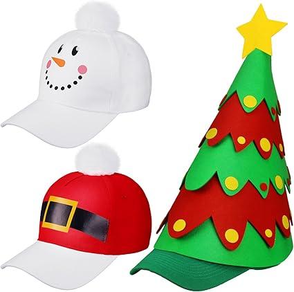 Liitrsh 3 Pcs Christmas Hats Santa Baseball Cap Merry Christmas Trucker Hat Funny Xams Tree Topper Santa Ball Cap for Adults Women Men Party Supplies Gifts
