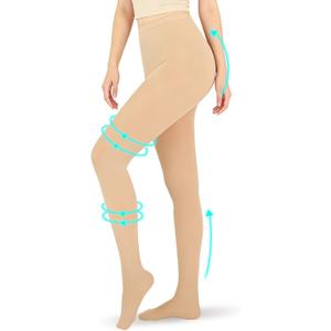 20-30mmHg Compression Pantyhose for Women Graduated Support Compression Tights Closed Toe Medical Compression Stockings High Waist Compression Leggings for Varicose Veins, Edema, DVT Beige, Large
