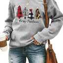 ASTANFY Merry Christmas Sweatshirt for Women Drop Shoulder Long Sleeve Christmas Tree Pullover Lightweight Shirt (M)