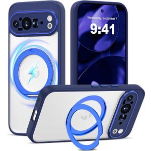 Compatible with Google Pixel 9 Pro XL Case with 360 Magnetic Ring Stand [Compatible with Mag-Safe ] Shockproof Translucent Phone Case for Google Pixel 9 Pro XL 6.8 inches,Blue