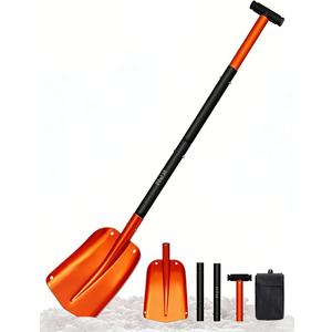 KFM Aluminum Snow Shovel, 22 to 43 Inch Collapsible Adjustable Length Portable Metal Shovel for Car Snow Removal with Carrying Bag Heavy Duty Small Snow Shovel for Ski, Outdoor, Camping, Driveway