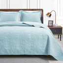 Love's cabin Quilts for Queen Bed Spa-Blue Bedspreads - Soft Bed Summer Lightweight Bedspread Comforter - Modern Style Coin Pattern Coverlet for All Season - 3 Pieces (1 Quilt, 2 Pillow Shams), Full/Queen