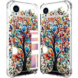 for iPhone 17 Air Case - Clear Forest Leaves | Wallet Phone Cases with Card Holder for Women Cute Design, Transparent Cool Kawaii Protective