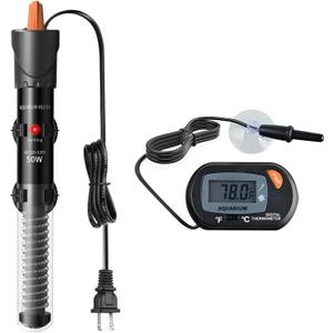 HiTauing Aquarium Heater 25W/50W/100W/200W/300W, Adjustable Knob Fish Tank Heater with Digital Thermometer, Submersible Betta/Turtle Tank Heater for Freshwater and Saltwater Tanks