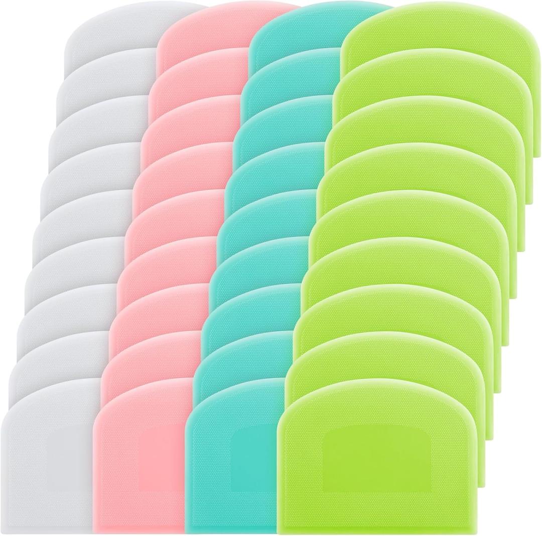 Thyle 36 Pcs Plastic Dough Scraper Set Bowl Multipurpose Dough Cutter Flexible Scraper Spatula for Kitchen Baking Tool Cake Bread Pizza Food Pastry Icing Fondant, White, Pink, Green and Blue