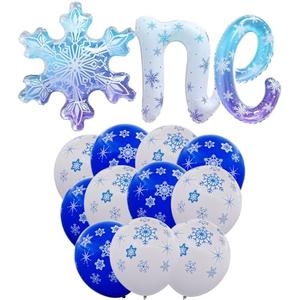 Snowflake Foil One Balloon & Snowflake Latex Balloons, 12 Inch 30PCS Transparent Blue Snowflake Balloons for Kid's First Birthday Decoration, Christmas Winter Wonderland Party Supplies