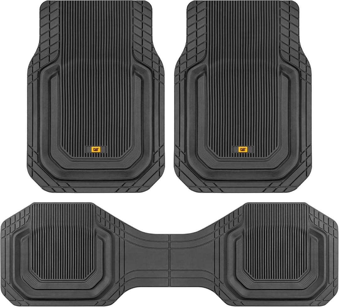 Cat ToughLiner Car Floor Mats - Heavy Duty Trim to Fit Mat for Trucks - Car Mats & SUV Floor Liners for Car - All-Weather Truck Accessories & Odorless Rubber Automotive Mats - Black