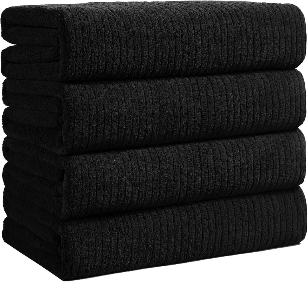 Bath Towels Set of 4 Extra Large 35 x 70 Inches,Luxury Thick High Absorbent and Quick Dry Bath Sheet,Ultra Soft Microfiber,Bathroom,Beach,Yoga,Sport,SPA,Fitness (Black)