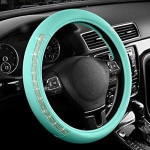 Road Comforts Steering Wheel Cover, Glitter Bling Leather Wheel Cover, Universal Fit 14.5"-15.5" Steering Wheels for Women & Girls, Anti-Slip Car Wheel Protector for Cars, Trucks, Vans, SUVs-Black