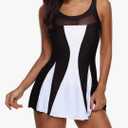 Zando Women's Tummy Control Swim Dress - Color Block & Mesh One Piece Swimsuit with Skirt for Women Over 50 L