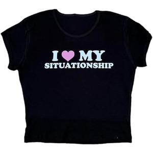 Baby Tees for Women Y2k Funny Graphic Short Sleeve Grunge 90s Teens Summer T-Shirts, S