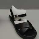 Soda CHESTER ~ Women Flat Sandals Flatform Ankle Buckle Criss Cross Band Straps Sandals Shoes (Gold Raffia, 6) (Black)