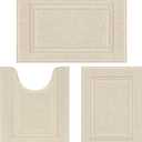 SHACOS Soft Fluffy Bathroom Rugs Set of 3 Pieces Bath Mats with U Shape Toilet Rugs Non Slip Washable Bath Rugs Absorbent Bathroom Carpet for Shower Tub Sink, Light Beige