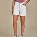 luvamia Jean Shorts for Women Trendy Mid Rise Casual Summer Jorts Distressed Cut Off Stretchy Denim Shorts with Pockets (White, L)