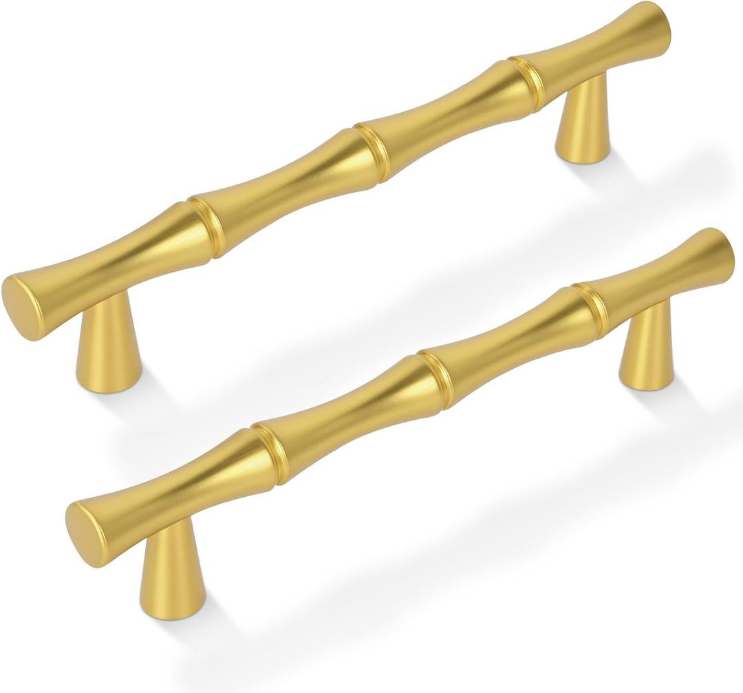 Brushed Gold Cabinet Pulls 3-3/4 Inch(96mm) Hole Center,Zinc Alloy Solid Dresser Cabinet Handles Luxury Drawer Pull Hardware for Bedroom, Kitchen 6 Pack ZJ01