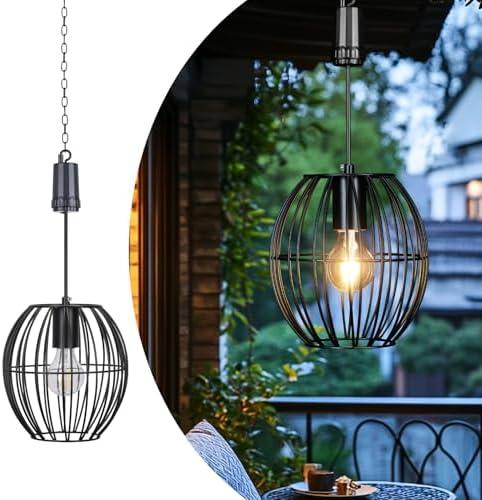 Battery Operated Pendant Light, Battery Hanging Chandelier with 6 Hours Timer,Outdoor Indoor Hanging Decorations Lamp Waterproof Metal Decorative Lantern for Gazebo Porch Garden Patio Livingroom