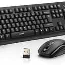 TECKNET Wireless Keyboard and Mouse Combo, Full-Size Ergonomic Keyboard & Optical Mouse, Low-Noise Typing & Clicking,Long Battery Life,Spill-Resistant,2.4G Lag-Free USB Receiver for PC,Laptop,Computer