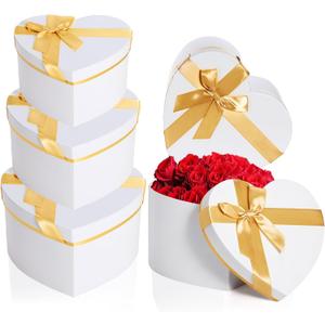 Resurhang White 4 Pcs Valentines Heart Shaped Gift Box with Lid for Flower Arrangement Large Present Gift Box for Valentine's Day Wedding Birthday Anniversary Party (Classic)