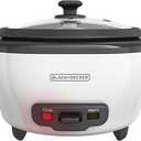 BLACK+DECKER Rice Cooker 6Cup (Cooked) with Steaming Basket, Removable NonStick Bowl, White