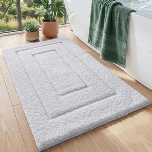 DEXI Bathroom Rug 24x16, Non Slip Washable Bath Mat for Shower Floor, Absorbent Soft Bathmat with Rubber Backing, Quick Dry Microfiber Carpet, White